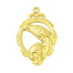 304 Stainless Steel Pendants, Oval with Skull & Bird Charm, Real 18K Gold Plated, 49.5x32x3mm, Hole: 2.5mm(STAS-Z085-04G)