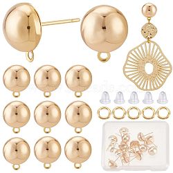 20Pcs Brass Stud Earring Findings, with Horizontal Loop, Half Round, with 20Pcs Jump Rings & 50Pcs Plastic Ear Nuts, Real 18K Gold Plated, 13x10mm, Hole: 1mm, Pin: 0.8mm(DIY-CN0002-45)