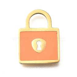 Ion Plating(IP) 304 Stainless Steel Pendants, with Enamel, Padlock Charm, Golden, 15x11x1mm, Hole: 4x5mm(STAS-C115-05G)