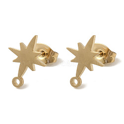 Ion Plating(IP) 304 Stainless Steel Stud Earring Findings, Star, Golden, 12x9.5~11mm, Hole: 1.2mm, Pin: 0.7x11mm(X-STAS-I206-57G)