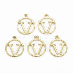 Alloy Charms, Cadmium Free & Nickel Free & Lead Free, Circular Ring with Letter V, Light Gold, 14.5x12x1mm, Hole: 1.2mm(PALLOY-N154-25-NR)