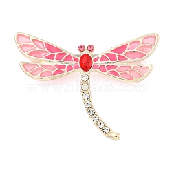 Alloy Rhinestone Dragonfly Brooch, Insect Enamel Pins, Light Gold, Pink, 37x47.72mm(JEWB-U006-05A-KCG)