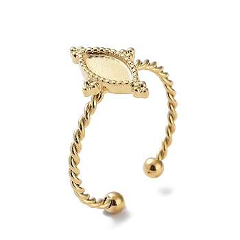 304 Stainless Steel Open Cuff Ring Components, Bezel Cup Ring Settings, Leaf, Real 14K Gold Plated, Inner Diameter: 18mm, Tray: 7.5x4mm