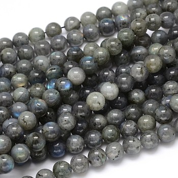 Natural Labradorite Round Bead Strands, 8mm, Hole: 1mm, about 55pcs/strand, 16 inch