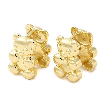 Rack Plating Brass Hoop Earrings, Bear, Real 16K Gold Plated, 18x12.5x15.5mm