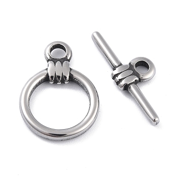 304 Stainless Steel Toggle Clasps, Ring, Antique Silver, 22x16x3mm, Hole: 2.3mm