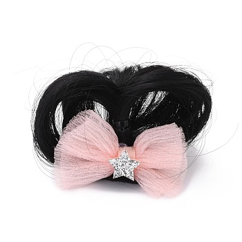 High Temperature Fiber Wigs for Children, with Gunmetal Iron Clips and Cloth, Bowknot, Pink, 40x56mm, 72mm, Inner Diameter: 43mm