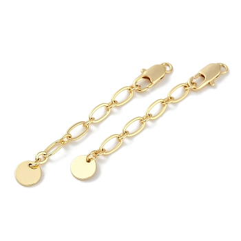 Brass Ends with Chains, Flat Round, Real 18K Gold Plated, 59mm, Hole: 2.5mm