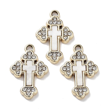 Alloy Pendants, with Shell and Rhinestone, Cadmium Free & Lead Free, Cross, 20.5x13.5x2.5mm, Hole: 1.5mm