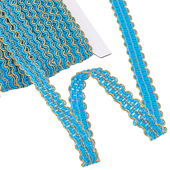 Polyester Filigree Wavy Lace Ribbon, Clothes Accessories, Curtain Decoration, Deep Sky Blue, 5/8 inch(16mm)