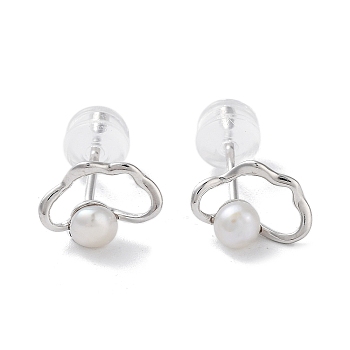 Natural Pearl Stud Earrings for Women, with Sterling Silver Pins, Cloud, 7x9.5mm