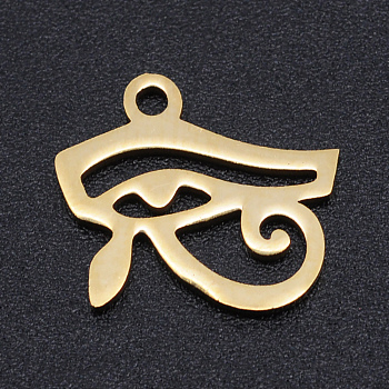 304 Stainless Steel Laser Cut Charms, Egyptian Eye of Horus, Golden, 12x13.5x1mm, Hole: 1.5mm