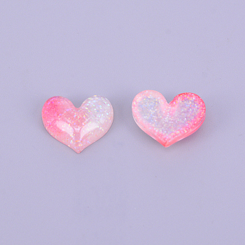 Resin Cabochons, with Glitter Powder, DIY Accessories, Heart, Pink, 17x20x6mm