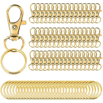 Zinc Alloy Keychain Clasps, Golden, 57x25mm, Clasp: 50Pcs/set, Ring: 50Pcs/set