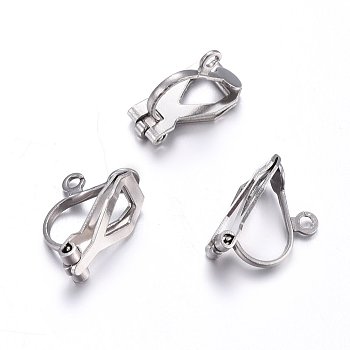 304 Stainless Steel Clip-on Earring Findings, Stainless Steel Color, 12x6x8.5mm, Hole: 1mm