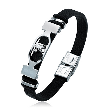 201 Stainless Steel Constellation Beaded Bracelet, Leather Cord Gothic Bracelet for Men Women, Virgo, 8-1/4 inch(21cm)