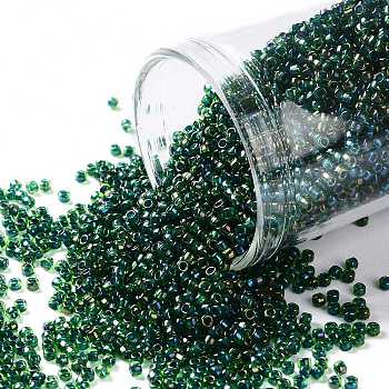 TOHO Round Seed Beads, Japanese Seed Beads, (249) Inside Color Peridot/Emerald Lined, 15/0, 1.5mm, Hole: 0.7mm, about 3000pcs/10g