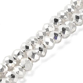 Electroplate Glass Beads Strands, Faceted, Rondelle, Silver, 4x3.5mm, Hole: 1mm, about 119~120pcs/strand, 15.75''(40cm)