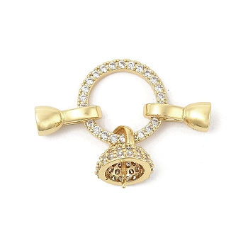 Brass Micro Pave Clear Cubic Zirconia Fold Over Clasps, Cadmium Free & Nickel Free & Lead Free, Ring, Real 18K Gold Plated, 31mm