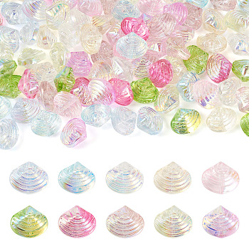 100Pcs 10 Colors Electroplated Transparent Glass Beads Strands, Shell Shape, Faceted, AB Color, Mixed Color, 13x14.5x10mm, Hole: 1.2mm, 10pcs/color