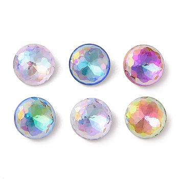 Glass Rhinestone Cabochons, Flat Back & Back Plated, Faceted, Diamond, Mixed Color, 8x4.5mm