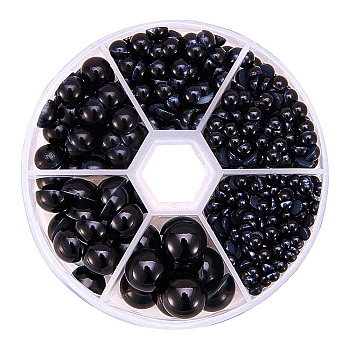 1Box Imitation Pearl ABS Acrylic Dome Cabochons, Half Round, Black, 4~12x2~6mm, about 660pcs/box
