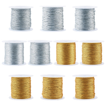 10 Rolls 10 Styles Round PET Metallic Thread, Mixed Color, 0.1~1mm, 1 roll/style