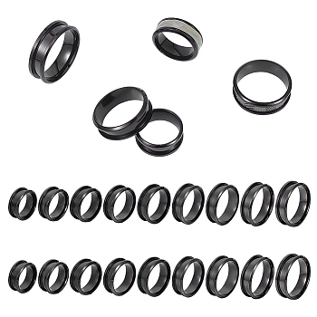 18Pcs 9 Size 201 Stainless Steel Grooved Finger Ring Settings, Ring Core Blank, for Inlay Ring Jewelry Making, Electrophoresis Black, US Size 5~13(15.7~22.2mm), Groove: 4.1mm, 2Pcs/size