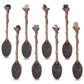 8Pcs 8 Styles Zinc Alloy Coffee Tea Spoon, Natural Gemstone Head Spoon, 99.5~102x19x10.5mm, 1pc/style