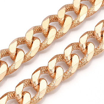 Aluminum Faceted Curb Chains, Diamond Cut Cuban Link Chains, Unwelded, Light Gold, 17x13x5mm