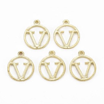 Alloy Charms, Cadmium Free & Nickel Free & Lead Free, Circular Ring with Letter V, Light Gold, 14.5x12x1mm, Hole: 1.2mm