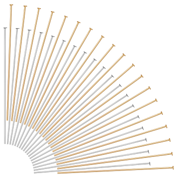 300Pcs 2 Styles 304 Stainless Steel Flat Head Pins, Mixed Color, 50x0.6~0.7mm, Head: 1~1.5mm, 150pcs/style