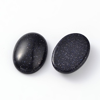 Oval Synthetic Blue Goldstone Cabochons, Prussian Blue, 10x8x4mm