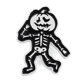 Halloween Alloy Brooches, Enamel Pins, for Backpack Clothes, Skeleton, 32.5x25.5mm