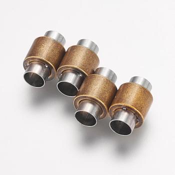304 Stainless Steel Magnetic Clasps with Glue-in Ends, Column, Antique Bronze, 16x10mm, Hole: 6mm