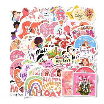 Mother's Day Self-Adhesive Paper Gift Tag Stickers, for Party, Decorative Presents, Mixed Shapes, 45~56x39~57.5x0.5mm, 50pcs/bag