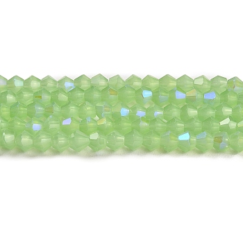 Imitation Jade Electroplate Glass Beads Strands, AB Color Plated, Faceted, Bicone, Green, 2.9~3.3x2.5mm, Hole: 0.7mm, about 145~150pcs/strand, 16.34~16.54 inch(41.5~42cm)