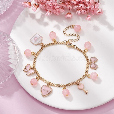 Valentine's Day Alloy Enamel & Resin Charm Bracelet(BJEW-JB09565-02)-2