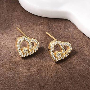 Brass Micro Pave Clear Cubic Zirconia Heart Stud Earrings(EJEW-F400-28B-G)-3