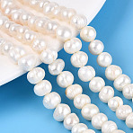 Natural Cultured Freshwater Pearl Beads Strands, Potato, Creamy White, 6~7.5x5.5~10mm, Hole: 0.6mm, about 51~52pcs/strand, 13.39~13.58 inch(33.5~34.5cm)(PEAR-N013-06G-01)