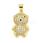 Brass Micro Pave Cubic Zirconia Pendants, Cadmium Free & Nickel Free & Lead Free, Real 18K Gold Plated, Bear, Clear, 21x13x6mm, Hole: 3x5mm(KK-R159-20A-G)