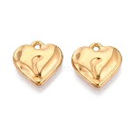 304 Stainless Steel Charms, Heart Charm, Ion Plating(IP), Real 16K Gold Plated, 11.5x11.5x2mm, Hole: 1.1mm(STAS-T065-24B-G)