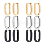 12Pcs 3 Colors 316 Stainless Steel Hoop Earrings, Oval, Mixed Color, 21x12.5x3mm, 4pcs/color(EJEW-UN0003-23B)