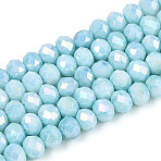 Anti-Tarnish Electroplate Rondelle Glass Beads Strands, Imitation Gemstone, AB Color Plated, Faceted, Sky Blue, 4~4.5x3~3.8mm, Hole: 0.9mm, about 105~107pcs/strand, 14.76~15.16''(37.5~38.5cm)(EGLA-T021-4mm-17-08)