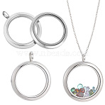 4Pcs Stainless Steel Locket Pendants, Flat Round Double Sides with Glass Charms, DIY Accessories for Jewelry Pendant Making, Stainless Steel Color, 30.5x24.5x6mm, Hole: 4mm, Inner Diameter: 18mm(STAS-BBC0010-31A)