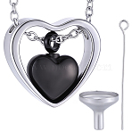 1Pc 304 Stainless Steel Heart Pendant Urn Ashes Necklaces, with 1Pc 304 Stainless Steel Mini Funnel, with Eye Pins, Black, 15.98 inch(40.6cm)(NJEW-CN0001-19EBP)