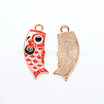 Aolly Enamel Pendants, Diy Earrings making, Fishnobori, Golden, 34x13.5x1.2mm, Hole: 2.5mm(ENAM-WH0047-52G-B)