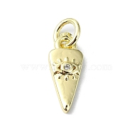 Eye Theme Brass Micro Pave Cubic Zirconia Charms, with Jump Ring, Real 18K Gold Plated, Triangle, 13x5x2.5mm, Hole: 3mm(KK-H475-58G-09)