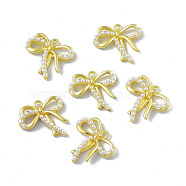 ABS Plastic Imitation Pearl Pendants, with Rack Plating Alloy Finding, Bowknot Charm, Light Gold, 20.5x22x4.5mm, Hole: 2mm(PALLOY-I216-10LG)