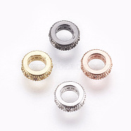 Brass Micro Pave Cubic Zirconia Beads, Lead Free & Cadmium Free, Flat Round, Clear, Mixed Color, 6x2mm, Hole: 3mm(ZIRC-E152-57-RS)